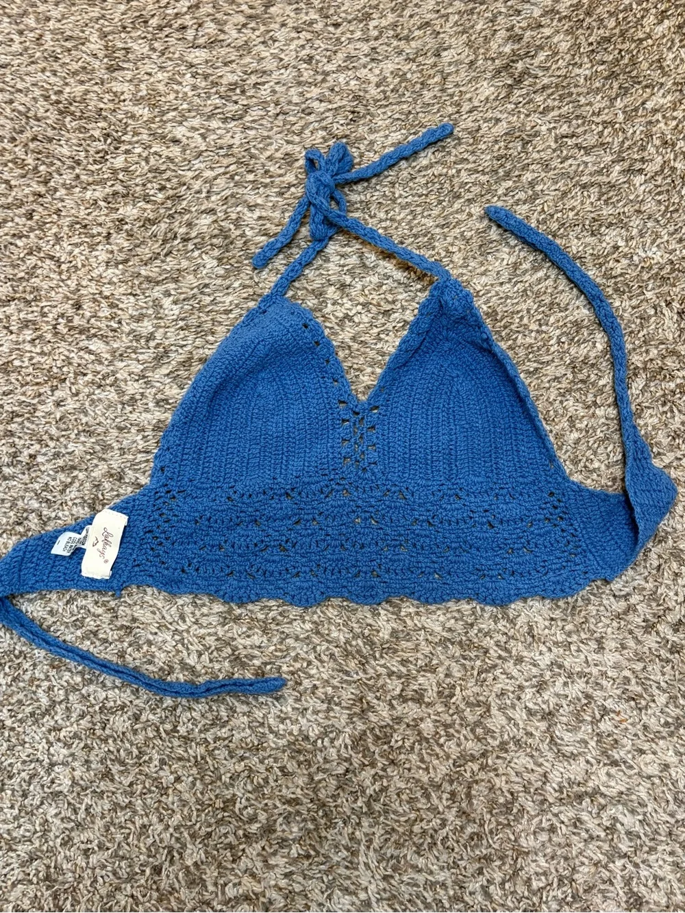 Lakhays Blue Crochet Halter Top - Women Small